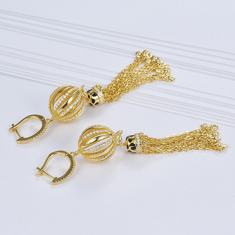 925 silver ball tassel zircon earrings,fashion costume jewelry,gold earrings,drop earrings,