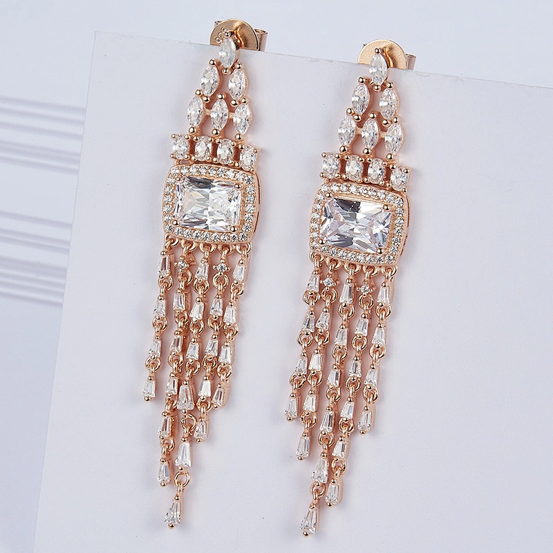 sterling silver earrings,tassel CZ diamond earrings Inlay zircon,fashion wholesale jewelry