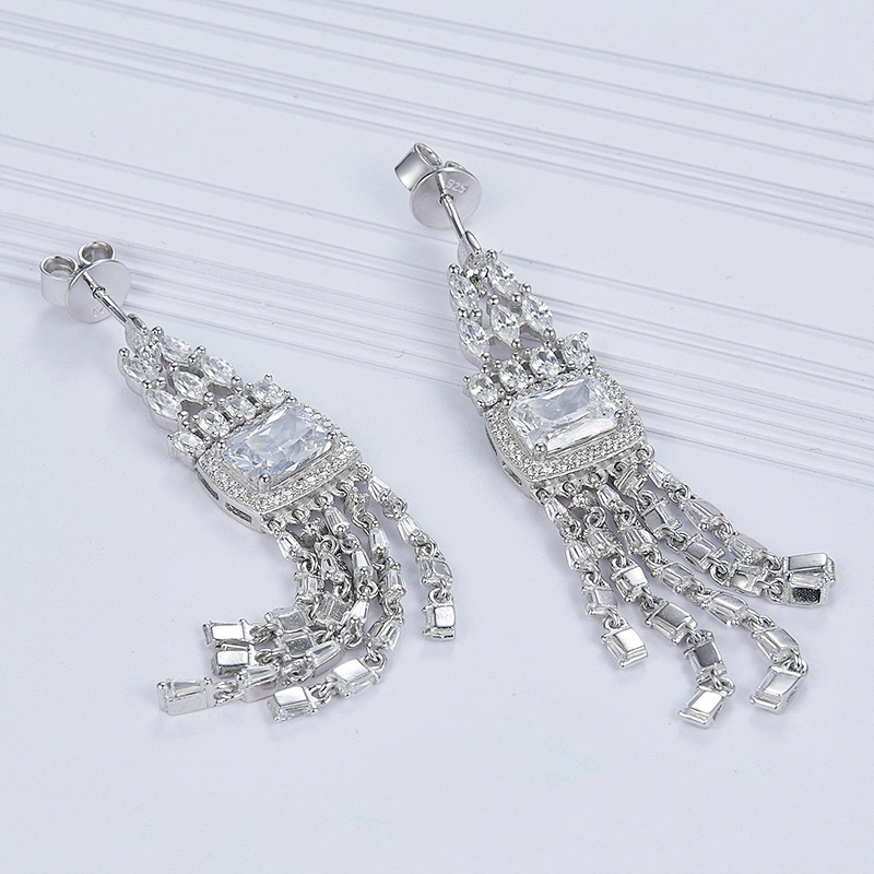 sterling silver earrings,tassel CZ diamond earrings Inlay zircon,fashion wholesale jewelry