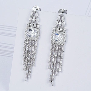 sterling silver earrings,tassel CZ diamond earrings Inlay zircon,fashion wholesale jewelry