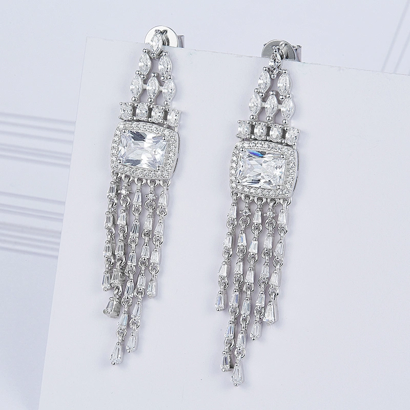 sterling silver earrings,tassel CZ diamond earrings Inlay zircon,fashion wholesale jewelry