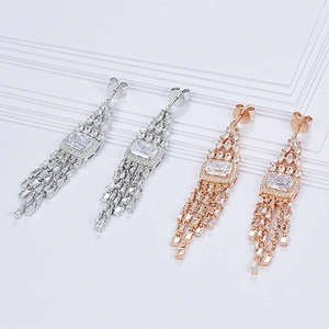sterling silver earrings,tassel CZ diamond earrings Inlay zircon,fashion wholesale jewelry