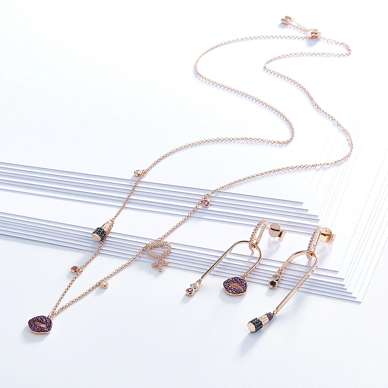 Lip microphone Earrings jewelry,925 silver color zircon earrings,rose gold earrings,earrings for girls