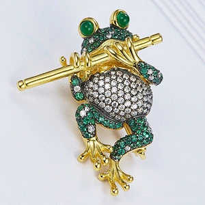 The frog flute music instruments 925 silver brooch,animal silver jewellery,Dress collocation jewelry chest,
