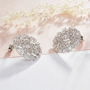 fashion 925 silver earrings,Circle T zircon,Electroplating profession platinum earrings