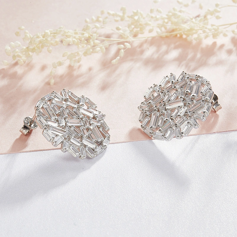fashion 925 silver earrings,Circle T zircon,Electroplating profession platinum earrings