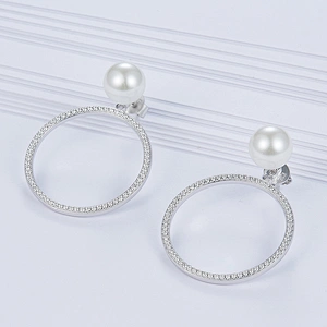Circle the pearl earrings,925 sterling silver earrings,Zircon jewelry,