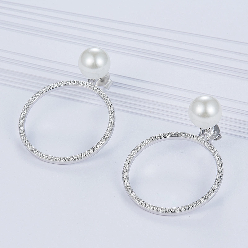Circle the pearl earrings,925 sterling silver earrings,Zircon jewelry,
