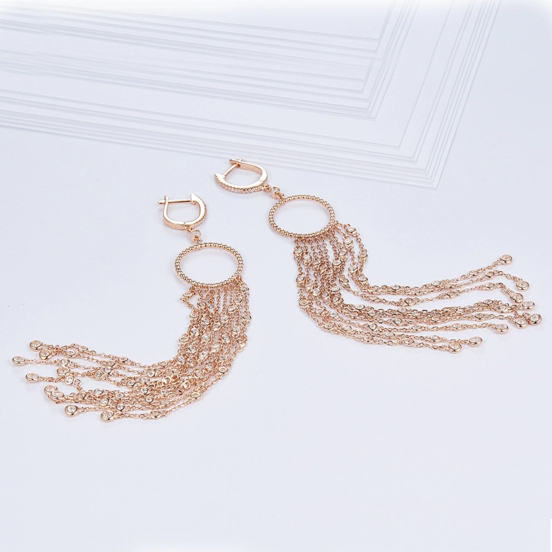 Beautiful tassels girl long earrings bling jewelry,925 sterling silver rose gold stud earrings,