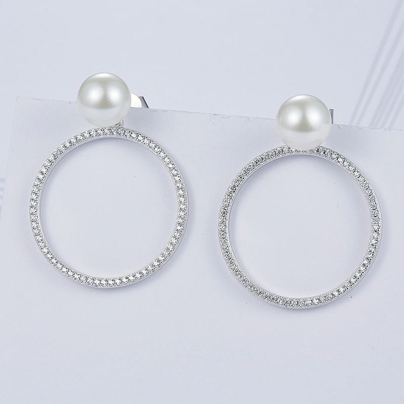 Circle the pearl earrings,925 sterling silver earrings,Zircon jewelry,