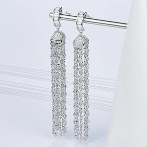 Long tassel earrings jewelry,925 sterling silver zircon silver,Wholesale jewelry processing factory
