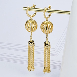 925 silver ball tassel zircon earrings,fashion costume jewelry,gold earrings,drop earrings,