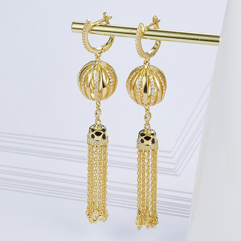 925 silver ball tassel zircon earrings,fashion costume jewelry,gold earrings,drop earrings,