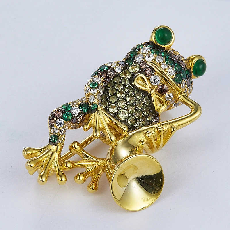 The frog Saxophone music instruments 925 silver brooch,animal silver jewellery,Dress collocation jewelry chest,missg jewelry