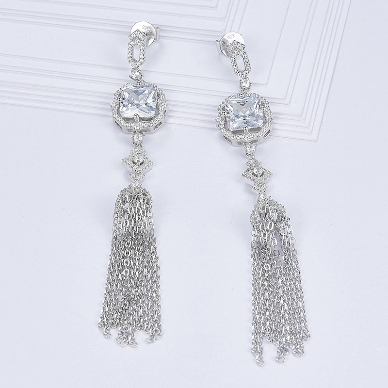 Zircon earrings long tassels jewelry,925 sterling silver,Fashion beautiful,missg jewelry