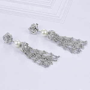 925 silver tassel Beads earrings jewelry,silver stud earrings,earrings for girls