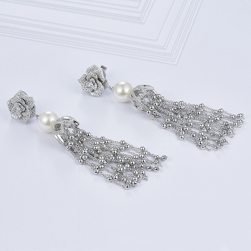 925 silver tassel Beads earrings jewelry,silver stud earrings,earrings for girls