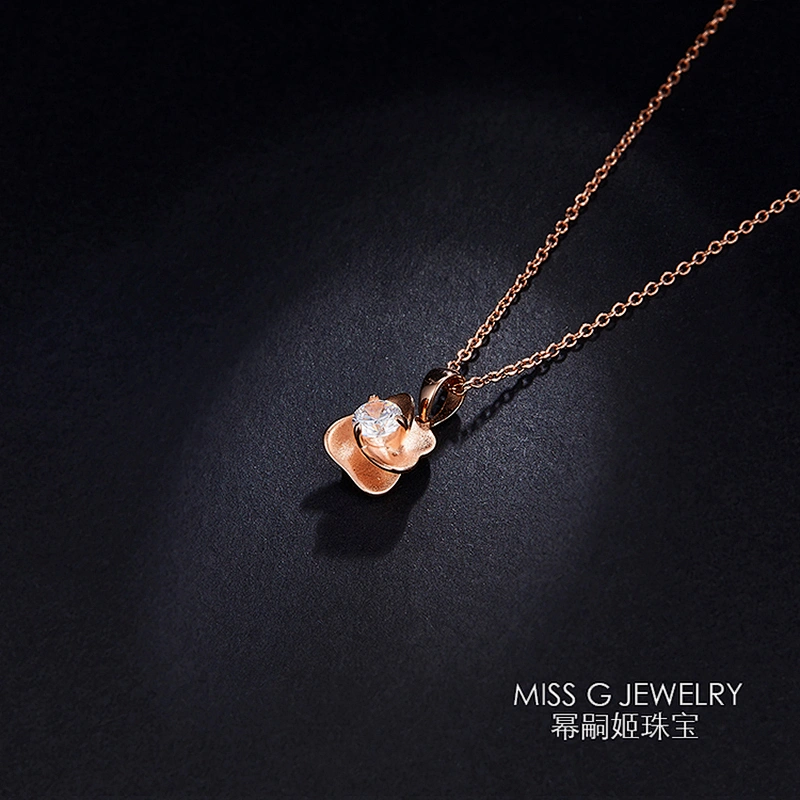 S925 Silver Pendant Rose, Gold Flower, Diamond Zircon Necklace, Guangzhou High-grade Jewelry Factory Customized Wholesale