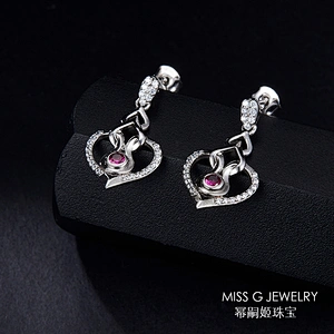Love Heart Ruby 925 Silver Long Ear Nails large jewelry factory,OEM/ODM Jewelry Trade processing customized,Wholesale jewelry manufacturer
