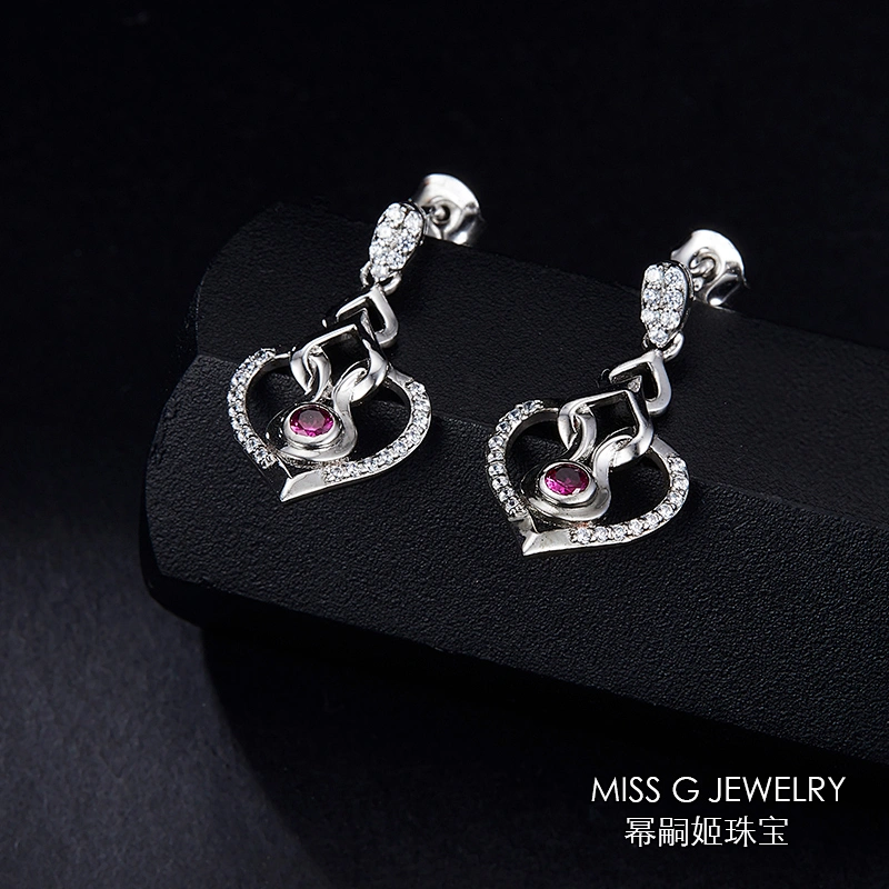 Love Heart Ruby 925 Silver Long Ear Nails large jewelry factory,OEM/ODM Jewelry Trade processing customized,Wholesale jewelry manufacturer
