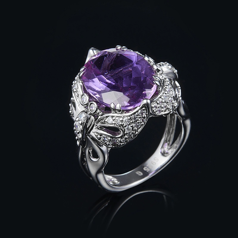 Purple zircon ring large jewelry factory,OEM/ODM Jewelry Trade processing customized,Wholesale jewelry manufacturer