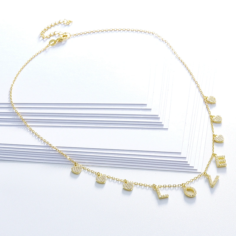 Love Necklace Zircon Rose Gold Necklace large jewelry factory,OEM/ODM Jewelry Trade processing customized,Wholesale jewelry manufacturer
