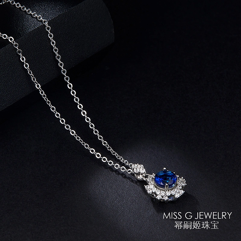 Ladies'Blue Zircon Necklace Pendant large jewelry factory,OEM/ODM Jewelry Trade processing customized,Wholesale jewelry manufacturer