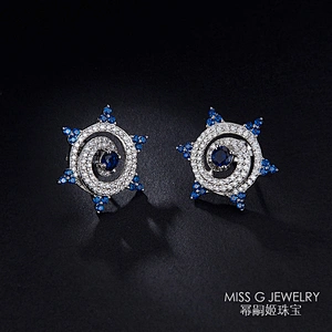 S925 Silver Sunflower Sapphire Simple Ear Nail large jewelry factory,OEM/ODM Jewelry Trade processing customized,Wholesale jewelry manufacturer