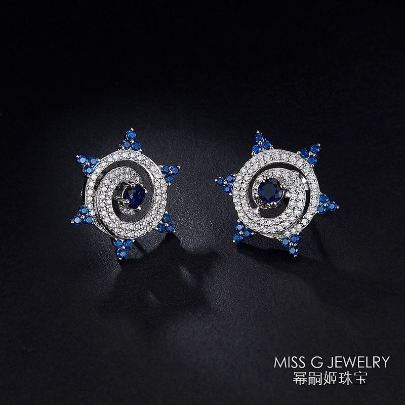 S925 Silver Sunflower Sapphire Simple Ear Nail large jewelry factory,OEM/ODM Jewelry Trade processing customized,Wholesale jewelry manufacturer