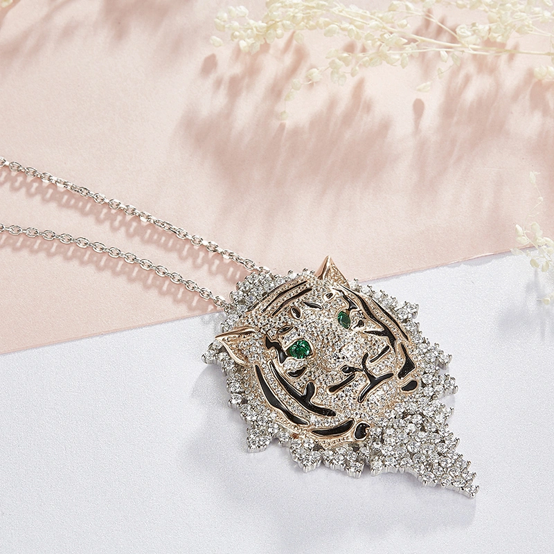 Zircon pendant inlaid in tiger head large jewelry factory,OEM/ODM Jewelry Trade processing customized,Wholesale jewelry manufacturer