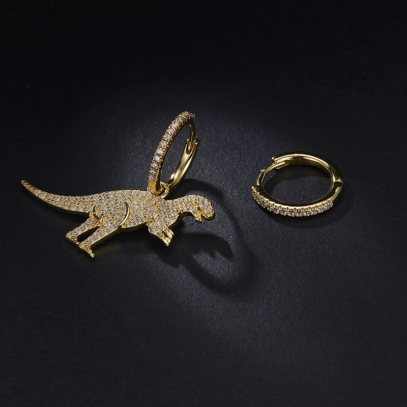 Zircon gold dinosaur Earrings large jewelry factory,OEM/ODM Jewelry Trade processing customized,Wholesale jewelry manufacturer