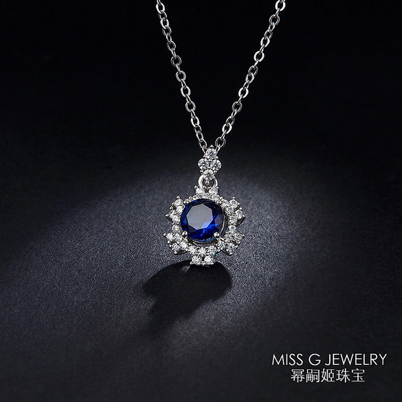Ladies'Blue Zircon Necklace Pendant large jewelry factory,OEM/ODM Jewelry Trade processing customized,Wholesale jewelry manufacturer