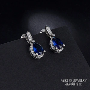 Fashion 925 Silver Earrings Water Drops Sapphire Ear Nails Jewelry large jewelry factory,OEM/ODM Jewelry Trade processing customized,Wholesale jewelry manufacturer