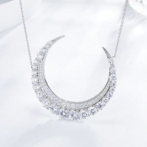 Crescent inlaid Zircon Necklace large jewelry factory,OEM/ODM Jewelry Trade processing customized,Wholesale jewelry manufacturer