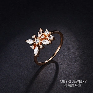 Customized 925 Silver Rose-gold Zircon Fashion Winter Flower Ring Batch Customization