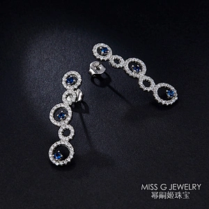 New S925 Silver Five-Ring Sapphire Earrings large jewelry factory,OEM/ODM Jewelry Trade processing customized,Wholesale jewelry manufacturer