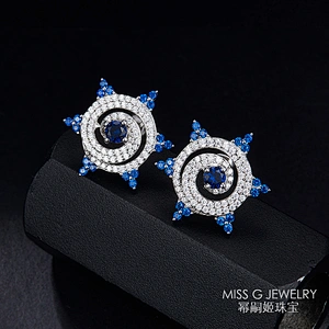 S925 Silver Sunflower Sapphire Simple Ear Nail large jewelry factory,OEM/ODM Jewelry Trade processing customized,Wholesale jewelry manufacturer