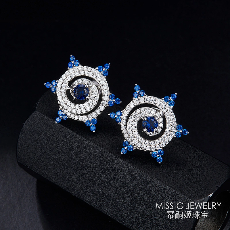 S925 Silver Sunflower Sapphire Simple Ear Nail large jewelry factory,OEM/ODM Jewelry Trade processing customized,Wholesale jewelry manufacturer
