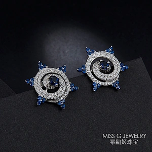 S925 Silver Sunflower Sapphire Simple Ear Nail large jewelry factory,OEM/ODM Jewelry Trade processing customized,Wholesale jewelry manufacturer