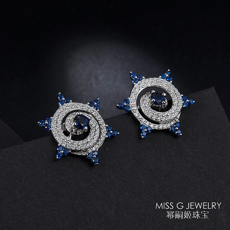S925 Silver Sunflower Sapphire Simple Ear Nail large jewelry factory,OEM/ODM Jewelry Trade processing customized,Wholesale jewelry manufacturer
