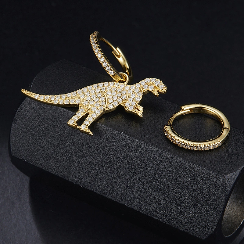 Zircon gold dinosaur Earrings large jewelry factory,OEM/ODM Jewelry Trade processing customized,Wholesale jewelry manufacturer