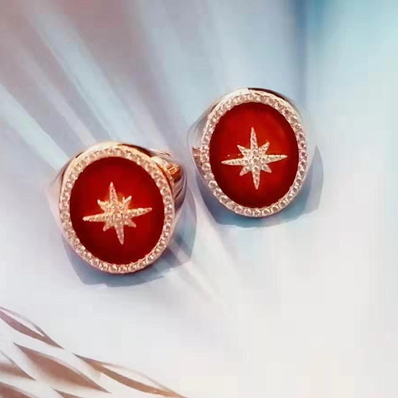 Zircon rings Red paint ring large jewelry factory,OEM/ODM Jewelry Trade processing customized,Wholesale jewelry manufacturer