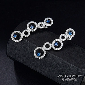 New S925 Silver Five-Ring Sapphire Earrings large jewelry factory,OEM/ODM Jewelry Trade processing customized,Wholesale jewelry manufacturer
