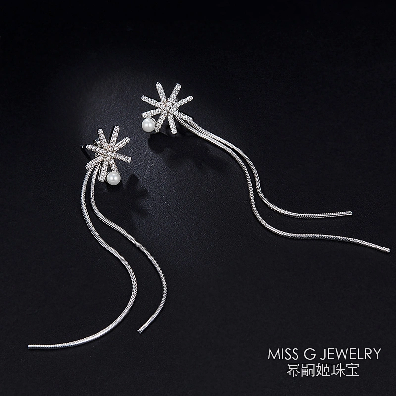925 Silver long fringed Earrings winter flower earrings large jewelry factory,OEM/ODM Jewelry Trade processing customized,Wholesale jewelry manufacturer