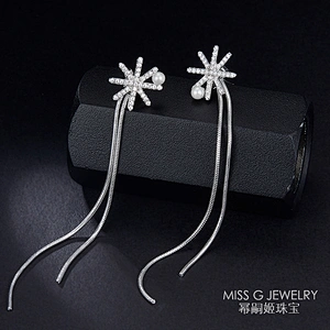 925 Silver long fringed Earrings winter flower earrings large jewelry factory,OEM/ODM Jewelry Trade processing customized,Wholesale jewelry manufacturer