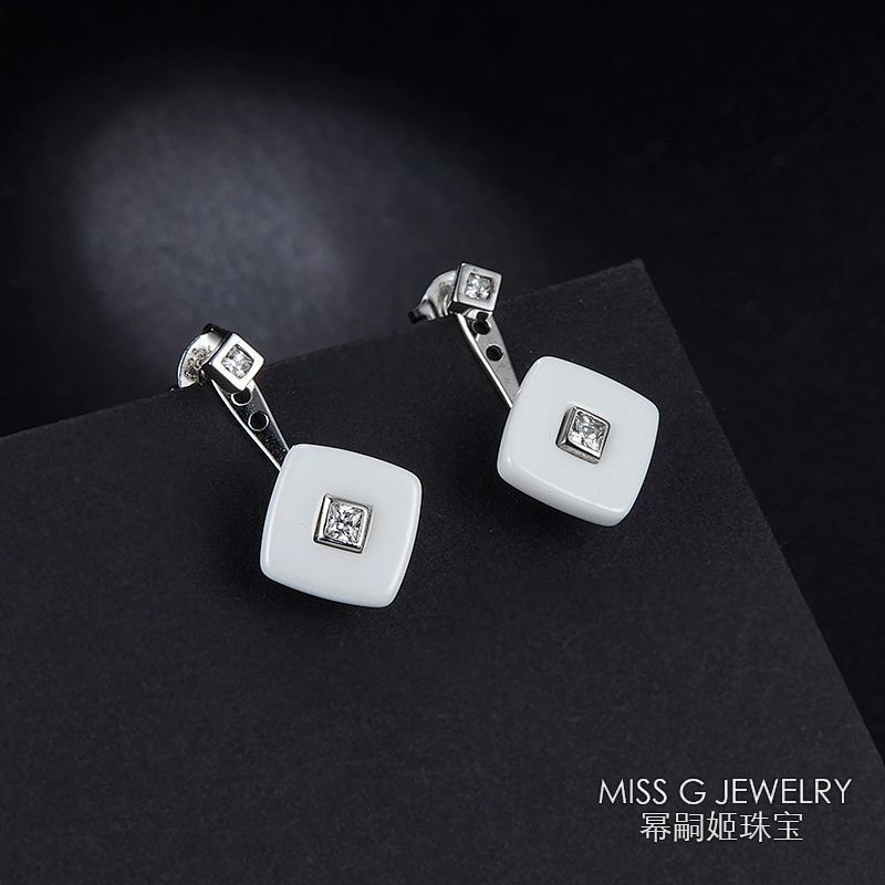 New Fashion Simple White Square Baitao Earrings large jewelry factory,OEM/ODM Jewelry Trade processing customized,Wholesale jewelry manufacturer