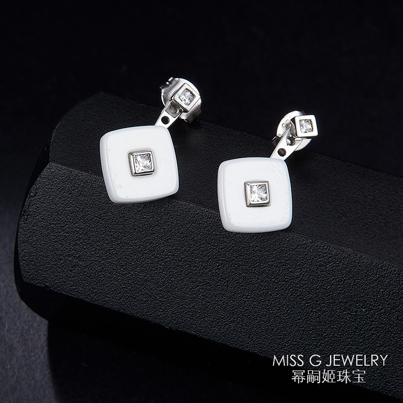 New Fashion Simple White Square Baitao Earrings large jewelry factory,OEM/ODM Jewelry Trade processing customized,Wholesale jewelry manufacturer