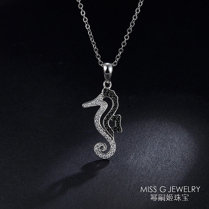 S925 Silver pendant exquisite cute little hippocampus diamond necklace pendant jewelry factory customization