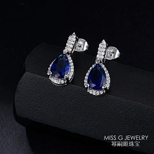 Fashion 925 Silver Earrings Water Drops Sapphire Ear Nails Jewelry large jewelry factory,OEM/ODM Jewelry Trade processing customized,Wholesale jewelry manufacturer