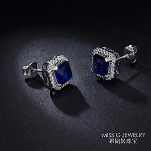 Fashion 925 Silver Earrings Square Sapphire Ear Nails Jewelry large jewelry factory,OEM/ODM Jewelry Trade processing customized,Wholesale jewelry manufacturer